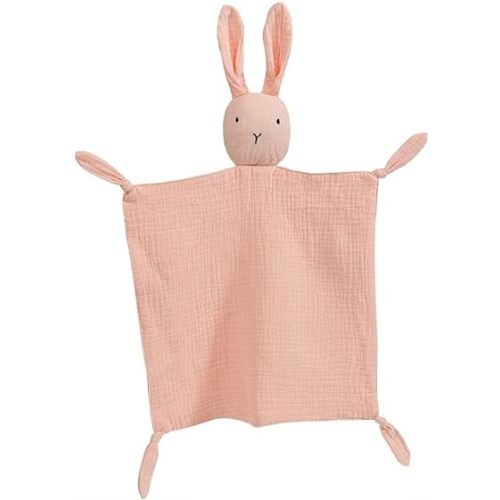Organic Cotton Muslin Lovey Blanket, Organic Cotton Muslin Bunny Security Blanket Soft & Breathable Lovie Baby Gifts for Boys and Girls
