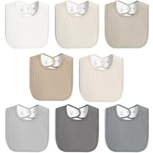 8 Pack Muslin 100% Cotton Baby Bibs for Unisex, Soft and Absorbent Gender Neutral Set for Feeding and Drooling