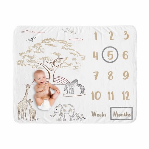 Serengeti Animals Collection Monthly Milestone Baby Blanket