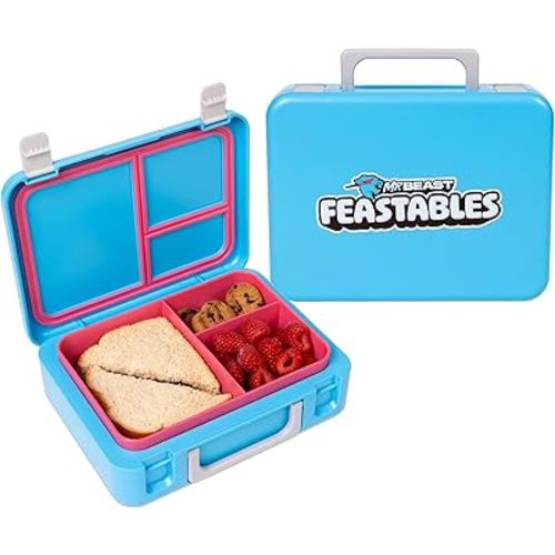Mr. Beast Feastables Adjustable Bento Lunchbox- BPA Free, Snap Tight Lid, Removable Tray, Microwave & Freezer Safe, 9.25"x7"x2.75", Easy Clean, Kids Lunchbox with Adjustable Compartments