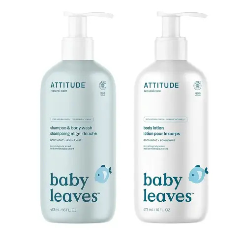 Bundle of ATTITUDE 2-in-1 Shampoo and Body Wash for Baby and Body Lotion for Baby, EWG Verified, Dermatologically Tested, Plant and Mineral-Based Ingredients, Vegan, Good Night, 16 Fl Oz