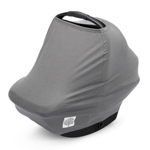 Parker Baby 4 in 1 Car Seat Cover for Girls and Boys - Stretchy Carseat Canopy, Nursing Cover, Grocery Cart Cover, High Chair Cover - “Pewter”