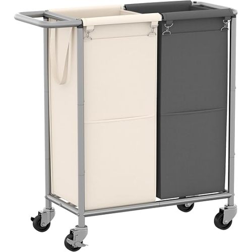 Heybly Laundry Basket,2 x 18.5 Gal Laundry Separator Hamper with Heavy Duty Rolling Wheels, Divider Sorter with Removable Bags, Dirty Clothes Storage, 29.1 x 15.4 x 33.1 Inches HLH021P02