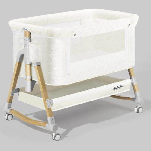 HARPPA Cuddly 3-in-1 Baby Bassinet Bedside Sleeper for Reflux | Attaches to Bed, Adjustable 5 Heights, Non-Toxic & CPSC Certified | Sturdy Aluminum Frame, Portable Wheels, Tool-Free Setup, Gentle Rocking | Perfect for Newborns, Infants, Small Spaces & Saf