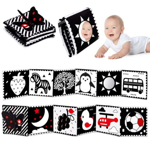 Black And White High Contrast Baby Toys 0-6 6-12 Months Soft Book For Newborn Brain Development Tummy Time Toys Infant Sensory Crinkle Toys 0-3 3-6 Month Montessori Learning Activities For B