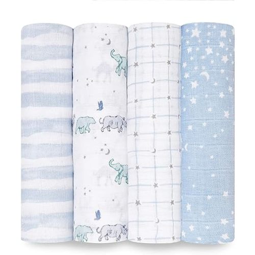aden + anais Swaddle Blanket, Boutique Muslin Blankets for Girls & Boys, Baby Receiving Swaddles, Ideal Newborn & Infant Swaddling Set, Perfect Shower Gifts, 4 Pack, Rising Star