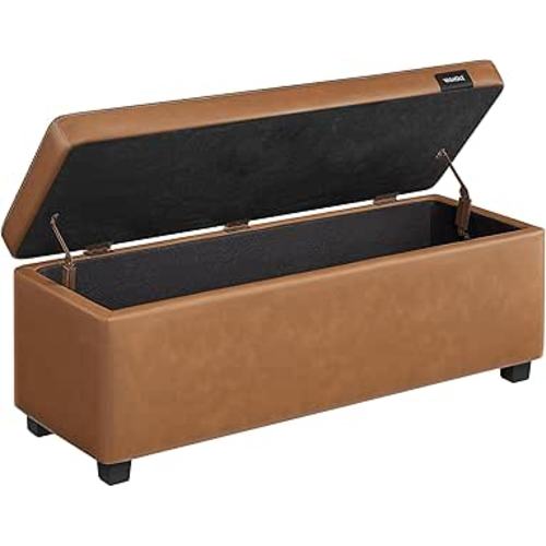 VASAGLE EKHO Collection - Storage Ottoman Bench, Entryway Bedroom Bench, 25 Gallons, Synthetic Leather with Stitching, Mid-Century Modern, Safety Hinges, Loads 660 lb, Caramel Brown ULOM075K01