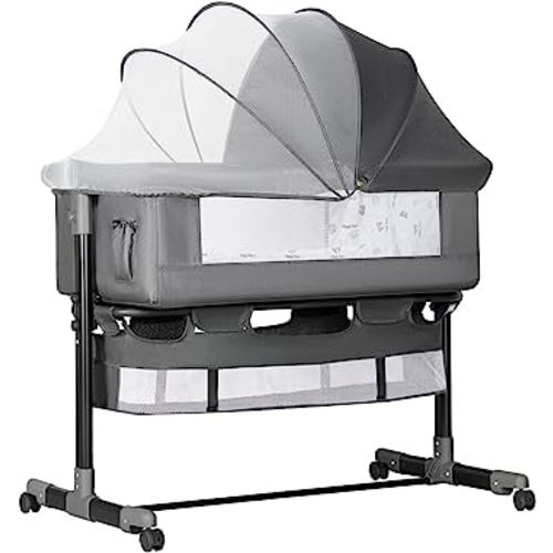 Baby Bassinet, Baby Basinet Bedside Sleeper, Easy to Fold Portable Crib Side Bassinet 2024new Style Girl/boy bassinets (Dark Gray)
