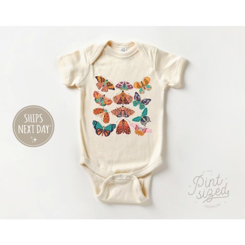 Boho Moth Baby Onesie® - Butterfly Bodysuit - Spring Natural Baby Onesie®