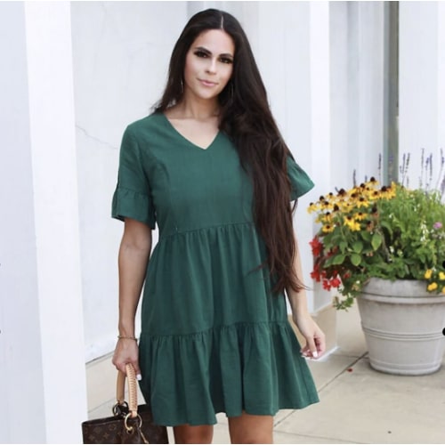 Nursing Dress With Pockets -Bell Sleeve- Green