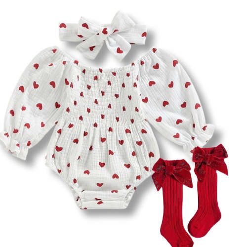 Heart Print Long Sleeve Romper