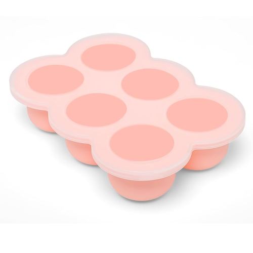 Baby Silicone Freezer Tray with Clip on Lid, 6 x 3 OZ Baby Silicone Freezer Molds, Silicone Storage Container for Homemade Baby Food, Fruit Purees & Vegetables (Gossamer Pink)