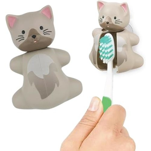 Flipper Fun Animal Cat Toothbrush Cover – Kids Toothbrush Holder with Cover – Toothbrush Holders for Bathrooms - Suction Cup Toothbrush Holder
