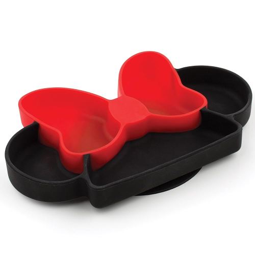 Bumkins Disney Toddler and Baby Suction Plate, Silicone Grip Dish, Baby Led Weaning, Kids Feeding Supplies, Non Skid Sticky Bottom, Platinum Silicone, for Children Ages 6 Months Up, Minnie Mouse