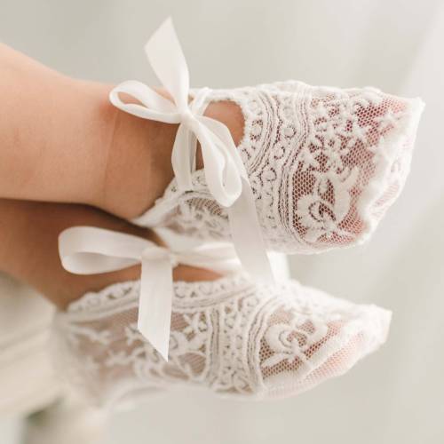 Light Ivory Lace Booties | Ivory Lace and Silk Ribbon Ties