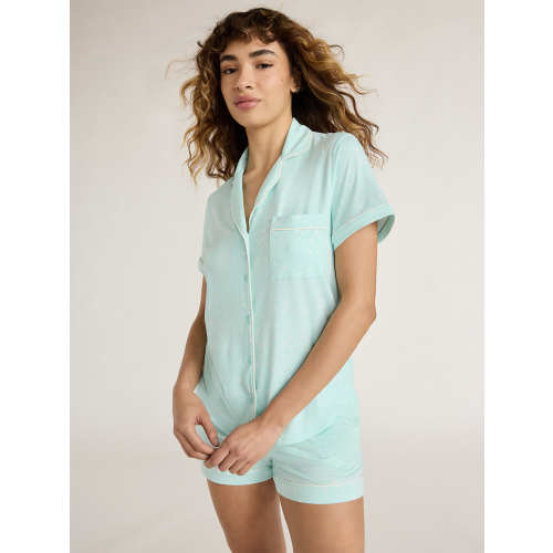 Joyspun Women’s Dreamy Soft Collection Bridal Short Sleeve Knit Notch Collar Top and Shorts Pajama Set, 2-Piece, Sizes XS-3X