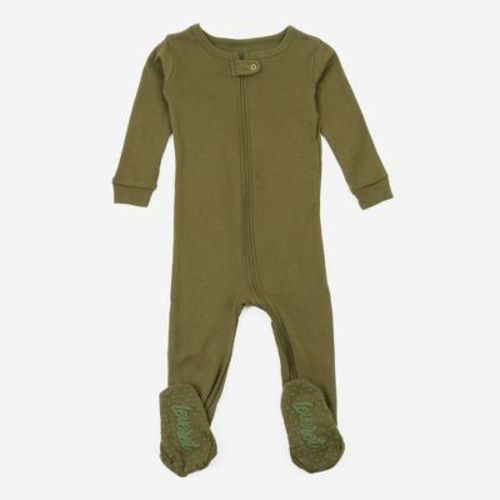 Leveret Footed Cotton Pajamas Solid Uniform Green 3-6 Month