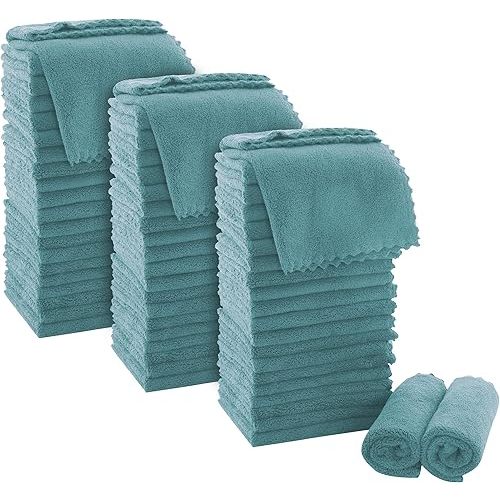 MOONQUEEN Ultra Soft Premium Washcloths Set - 12 x 12 inches - 72 Pack - Quick Drying - Highly Absorbent Coral Velvet Bathroom Wash Clothes (Teal)