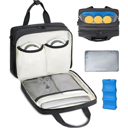 Mancro Breast Milk Cooler Travel Bag Fits Baby Bottles Up to 9Oz, Breast Pump Bag with Cooler Compatible with Momcozy/Medela/Elvie/Willow Breast Pump and Waterproof Mat, Black