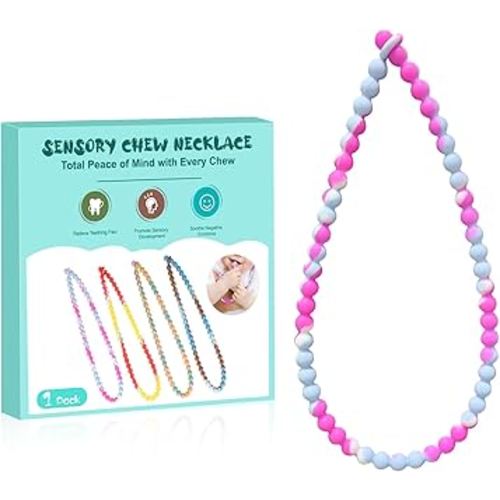 Teething Necklace for Baby - Integrated Safety Design for Toddler, Sensory Chew Necklace for Kids, Boys, Girls with Autism, ADHD, Fidget - Nursing Breastfeeding Necklace for Mom