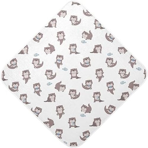 Cute Otter Baby Towel Cotton Hooded Towels 30x30 Inch Ultra Soft and Absorbent Bath Towels for Babies, Perfect for Boys Girls