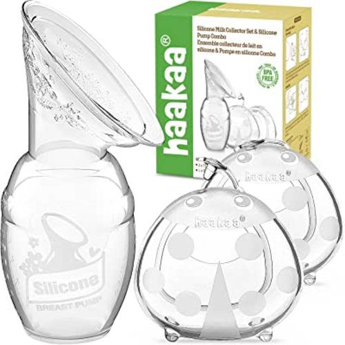 haakaa Manual Breast Pump Collector 4oz/100ml and Ladybug Milk Catcher for Breastfeeding 2.5oz/75ml Combo, Made of Food Grade Silicone Healthy Odorless