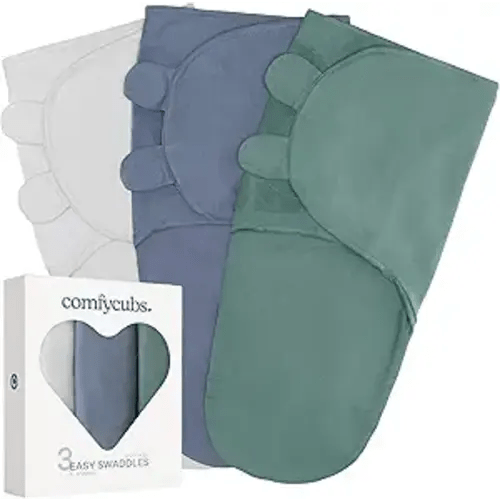 Comfy Cubs Easy Swaddle Blanket, 3 Pack - 100% Cotton Newborn Wrap, Small for 0-3 Months Infants, Breathable and Durable Sleep Sack for Babies - Stone, Nomadic Blue & Azul