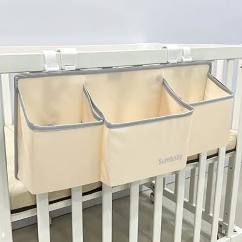 Hanging Baby Diaper Caddy, 3-in-1 Diaper Caddy Organizer Holder For Baby Crib, Nursery Organization Diaper Stacker Storage For Crib, Changing Table, Car, Wall-Beige