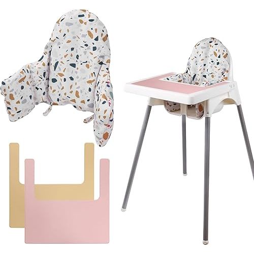 High Chair Cushion, Type High Chair Cover Pad,With two High Chair Placemat, highchair Cushion for IKEA Antilop Highchair,built-in Inflatable Cushion,baby Sitting More Comfortable (Stone Flower)