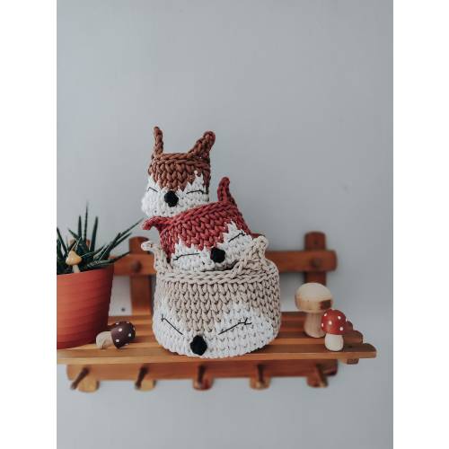 crochet animal basket, forest child's room, fox basket, for storage, scandi toy organizer, Basket Featuring Fox, Woodland Themed Decor