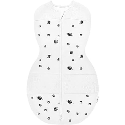 Happiest Baby Sleepea 5-Second Swaddle - 100% Organic Cotton Baby Swaddle Blanket - Doctor Designed Promotes Healthy Hip Development (Ivory Planets, Medium)