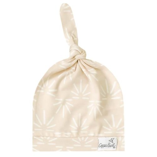 Copper Pearl Baby Beanie Hat Top Knot Stretchy Soft Sol - 0-6 Months