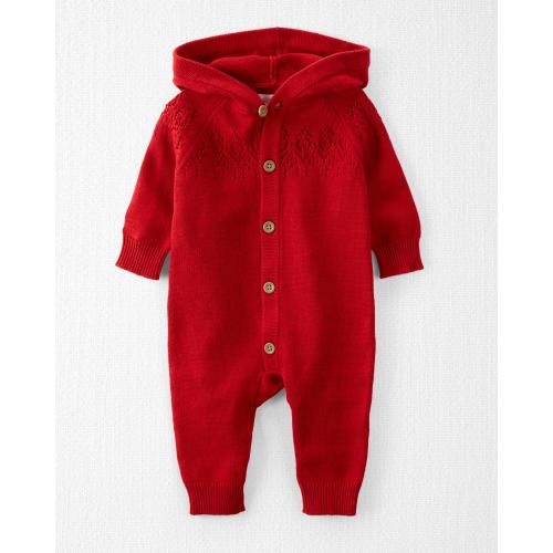 Baby Organic Cotton Sweater Knit Pointelle Jumpsuit in Red - 6M - Style,Light Cream