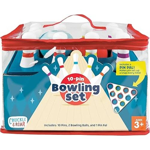 Chuckle & Roar 10-Pin Kids Bowling Set with Pin Pal – Indoor Active Game for Family Game Night, Easy Setup & Cleanup, Color & Number Learning Toy, Ages 3+