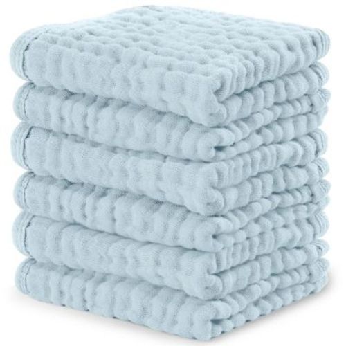 Baby Washcloths Muslin Cotton, Large 10”x10” by Comfy Cubs (Sky Blue, Pack of 6)