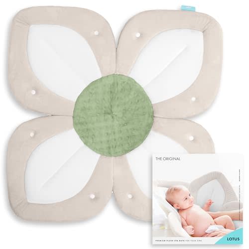 Blooming Bath Baby Bath Seat - Baby Tubs for Newborn Infants to Toddler 0 to 6 Months and Up - Baby Essentials Must Haves - The Original Washer-Safe Flower Seat (Lotus, White/Olive)