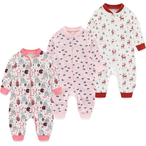 Newborn Baby 2-way Zipper Romper Cotton One-piece Jumsuit 3-pack, 0-24 Months