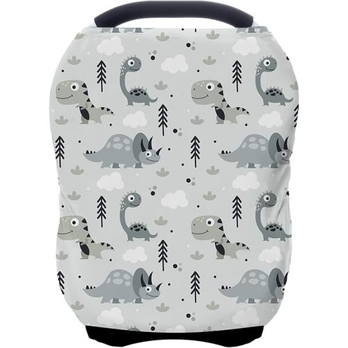 Car Seat Covers for Babies - Multi- use Nursing Carseat Canopy, Breastfeeding Covers, Baby Shower Gifts for Boys and Girls (Grey Dinosaur)