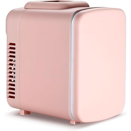 Simple Deluxe Mini Fridge, 4L/6 Can Portable Cooler & Warmer Freon-Free Small Refrigerator, Provide Compact Storage for Skincare, Beverage, Food, Cosmetics, for Bedroom, Office, Dorm, Pink