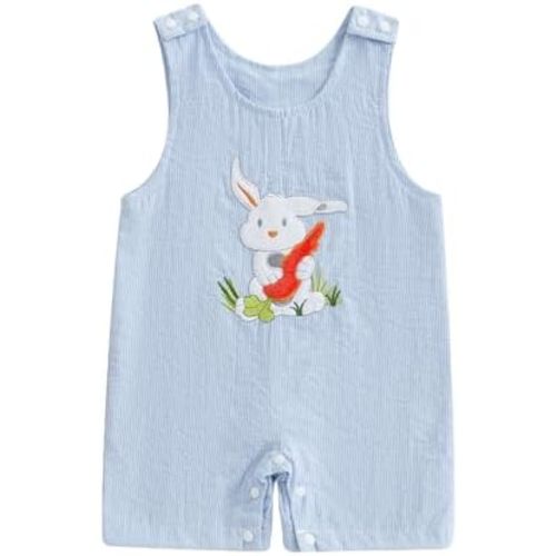 Infant Baby Boy Girl Easter Rabbit Jumpsuit Sleeveless Straps Romper Bib Pants One Piece Overalls Plaid Outfit