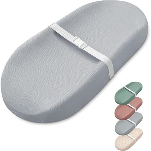 Blissful Diary Muslin Baby Changing Pad with Waterproof Lining Foam, Diaper Changing Table Pad with Cover for Dressers (Gray, Avocado)
