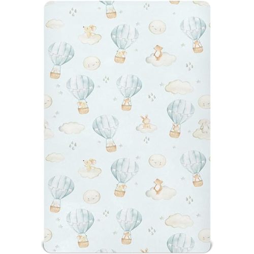 vvfelixl Crib Sheets for Boys Hot Air Balloon Rabbits Mouse Toddler Baby Girl Sheets for Crib,Neutral Mini Crib Nursery Mattress Sheets Fitted,Crib Mattress Soft & Breathable 52 * 28 * 9In White