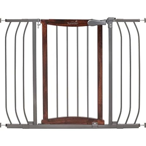 Summer Infant Anywhere Decorative Walk-thru Baby Gate, Fits Openings 28'-42.5' Wide, Walnut Wood and Charcoal Metal Finish, for Doorways and Stairways, 30” Tall Baby and Pet Gate