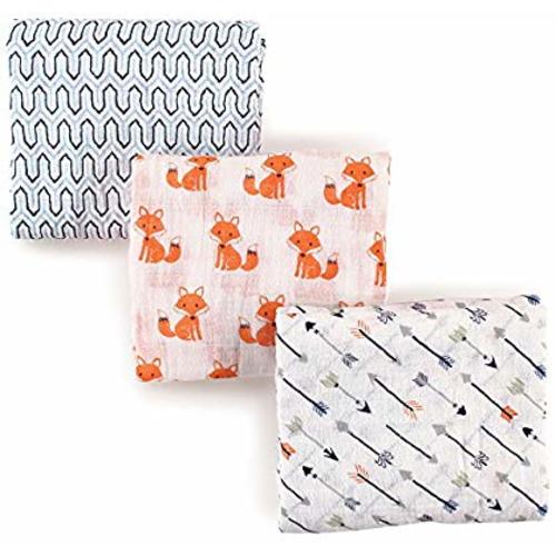 Hudson Baby Unisex Baby Muslin Swaddle Blankets, Foxes 3 Pack, One Size