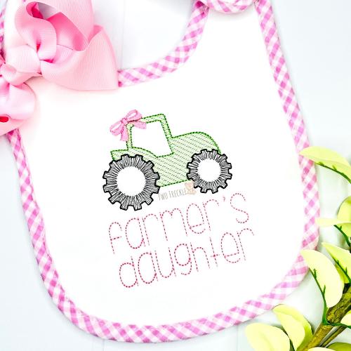Farmer's Daughter Bib, Tractor Burp Cloth, Girls Farming Bib, Embroidered Baby Girl Gift, Farmer's Daughter Bodysuit or Baby Gown