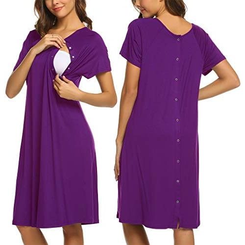 Ekouaer Women’s Nursing/Delivery/Labor/Hospital Nightdress Short Sleeve Maternity Nightgown with Button S-XXL