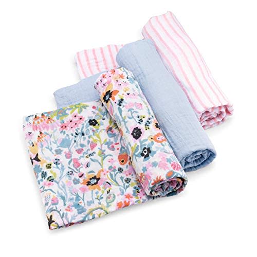 Parker Baby Swaddle Blankets - 3 Pack of 100% Cotton Muslin Swaddle Blankets for Baby Girls - Blossom Set