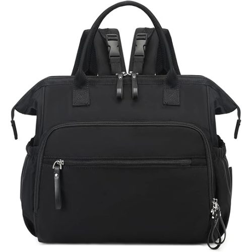 Convertible Diaper Bag Tote, Wide Open Top 14 Pockets Nappy Changing Backpack with Stroller Buckle, Water-resistant