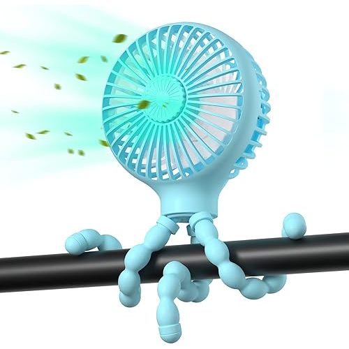 Stroller Fan Upgraded Handheld Personal Fan Battery Operated Mini Portable Fan with LED Light Aromatherapy, Flexible Tripod Clip On Fan with 3 Speeds Versatile Fan for Car Seat Crib Bike Desk (Blue)