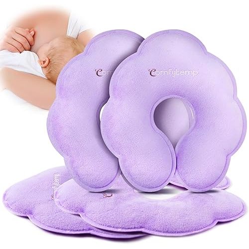 Comfytemp Breastfeeding Therapy Packs, 4-Pack Larger Dual-Sided Hot & Cold Breast Gel Ice Pads, FSA HSA Eligible, Reusable Postpartum Essentials for Pain Relief, Mastitis, Engorgement, New Mom Gifts
